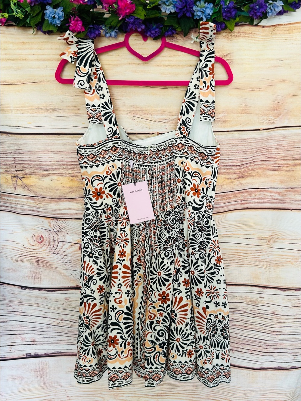 Avec Les Filles Casablanca Tile Linen Blend Bow-Strap Fit & Flare Mini Dress NWT - Picture 10 of 16